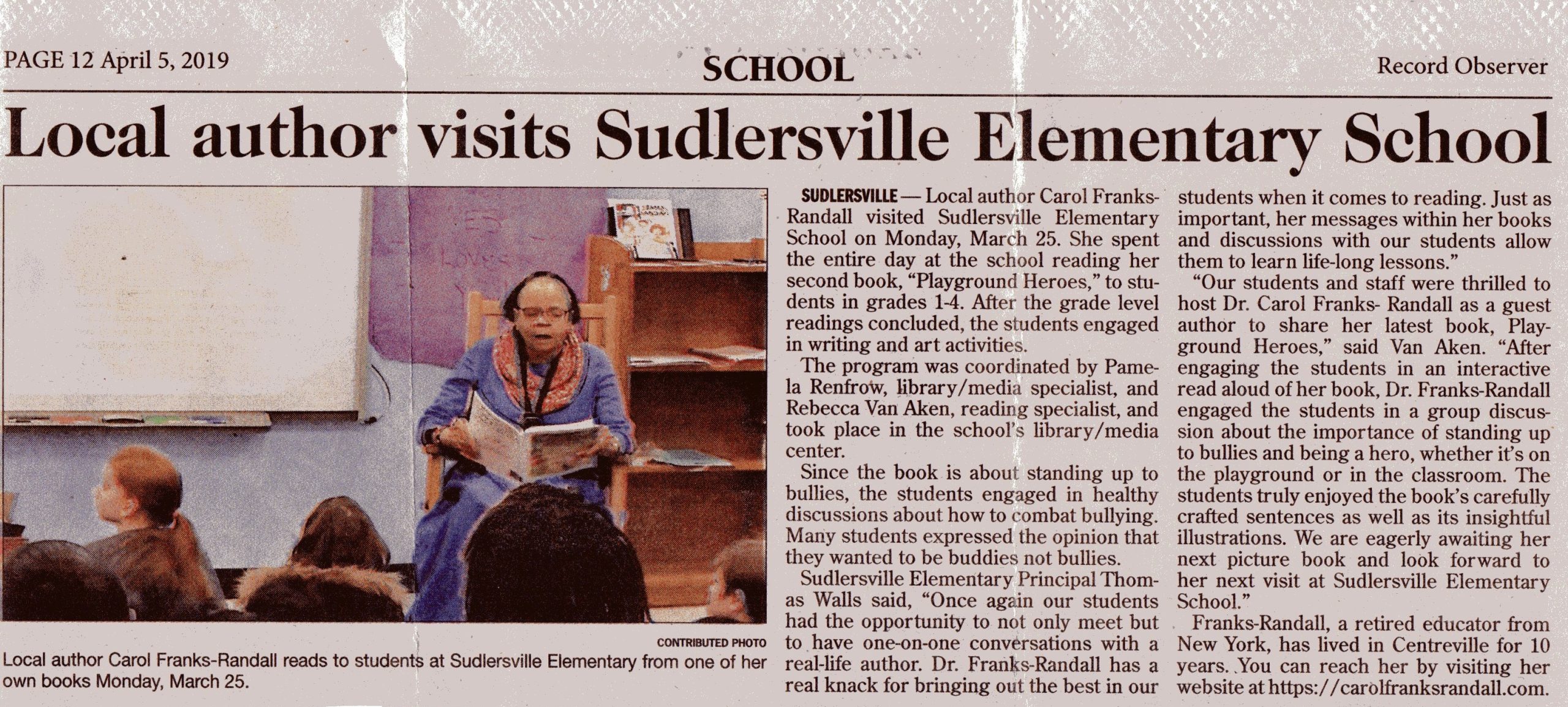 Local author visits Sudlersville Elementary